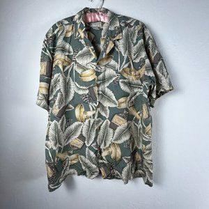 Vintage Diamond Head Sportswear Mens Hawaiian Shirt Rayon Large Green Printed